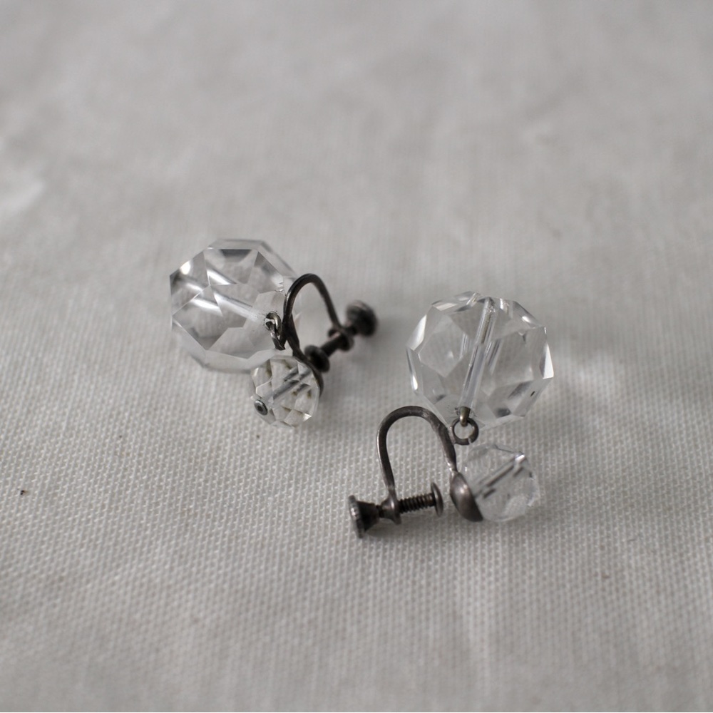 Vintage screw back, Crystal earrings